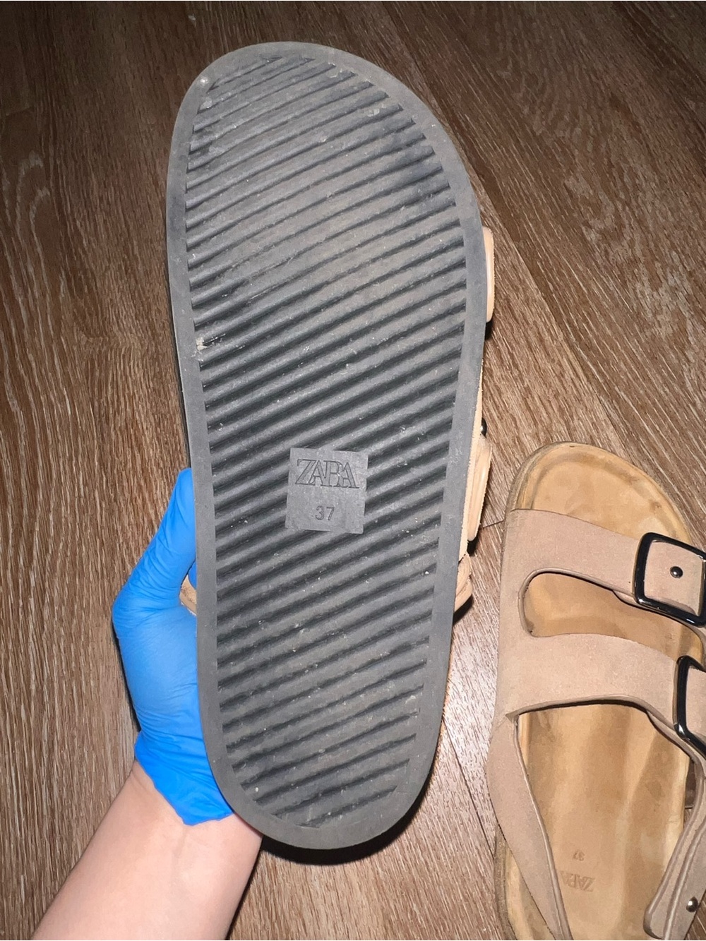Zara Suede Double-Buckle Slide Sandals in Taupe - Picture 3 of 5